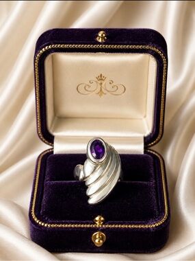 Ring Solid 925 Sterling Silver Ring with Amethyst Gemstone Chunky Swirl